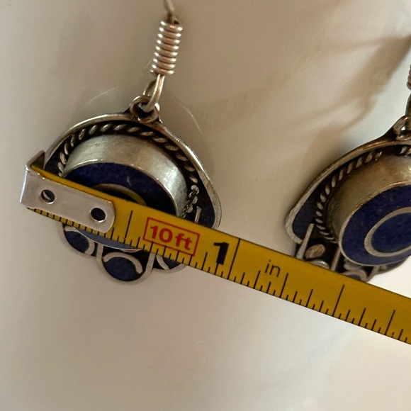 Truly Stunning Morocca “Hamsa” Style Earrings in Silver Plate and Lapis Lazuli. - Picture 6 of 6